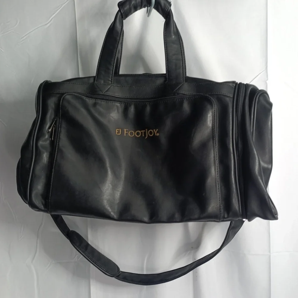 FootJoy Black Faux Leather Golf Duffel Bag Travel Gym   Carry On 20x10x12
